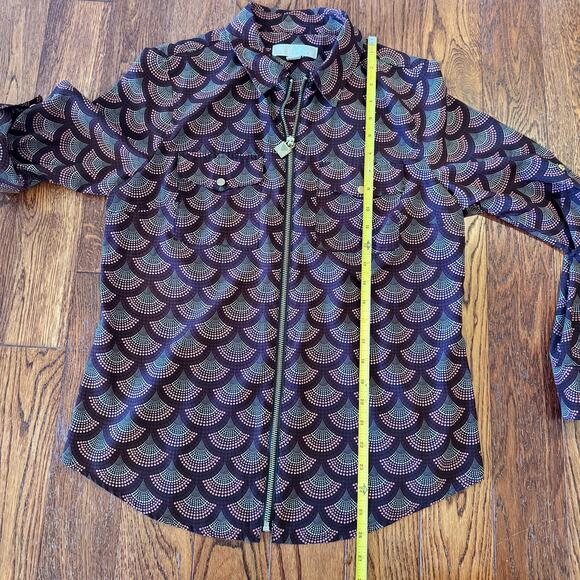 MICHAEL Michael Kors Blouse Women’s M Burgundy Purple Geometric Full Zip - Picture 9 of 12